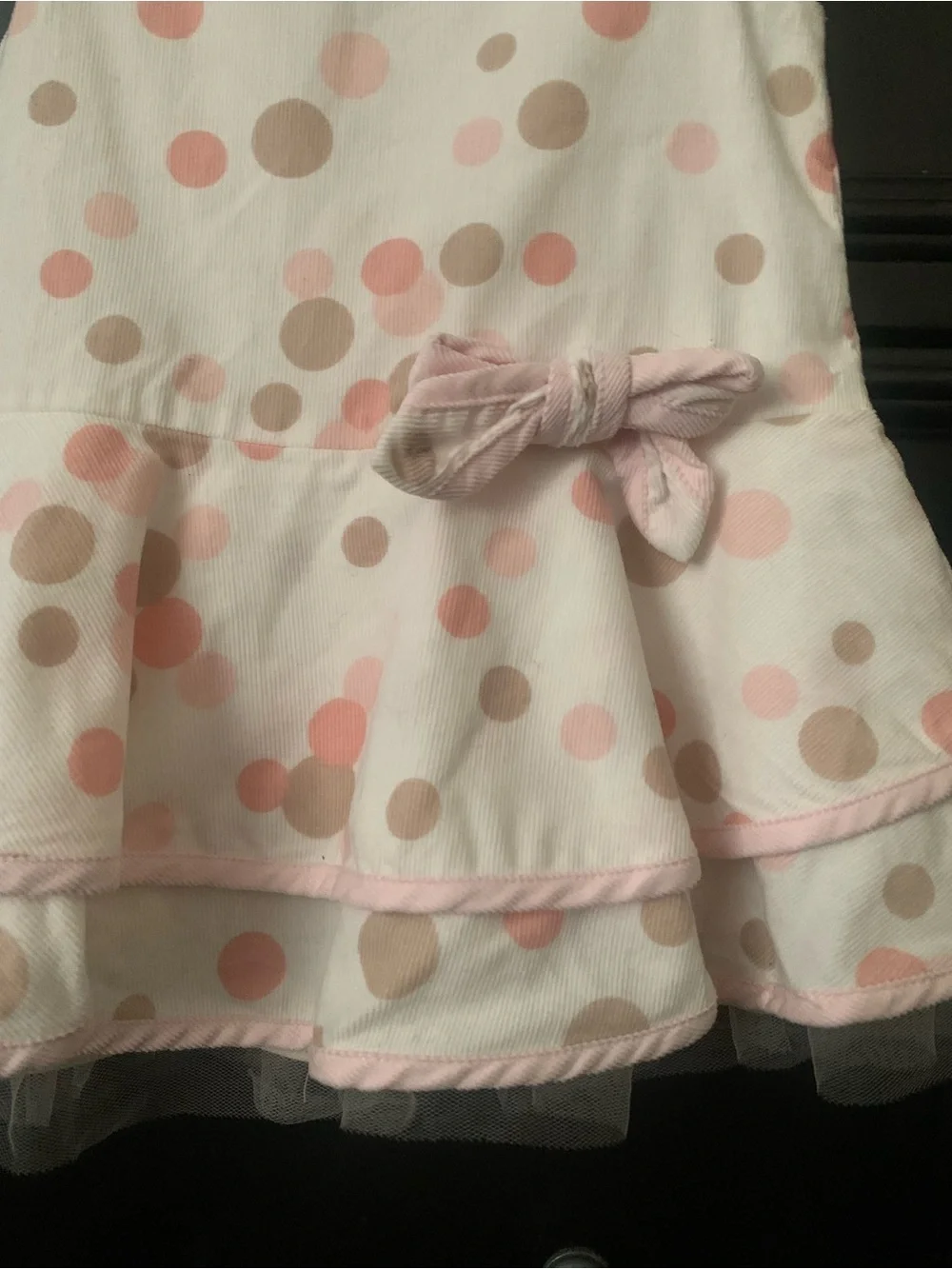 Girls' Sleeveless Polka Dot Dress with Bow - Pink & Beige